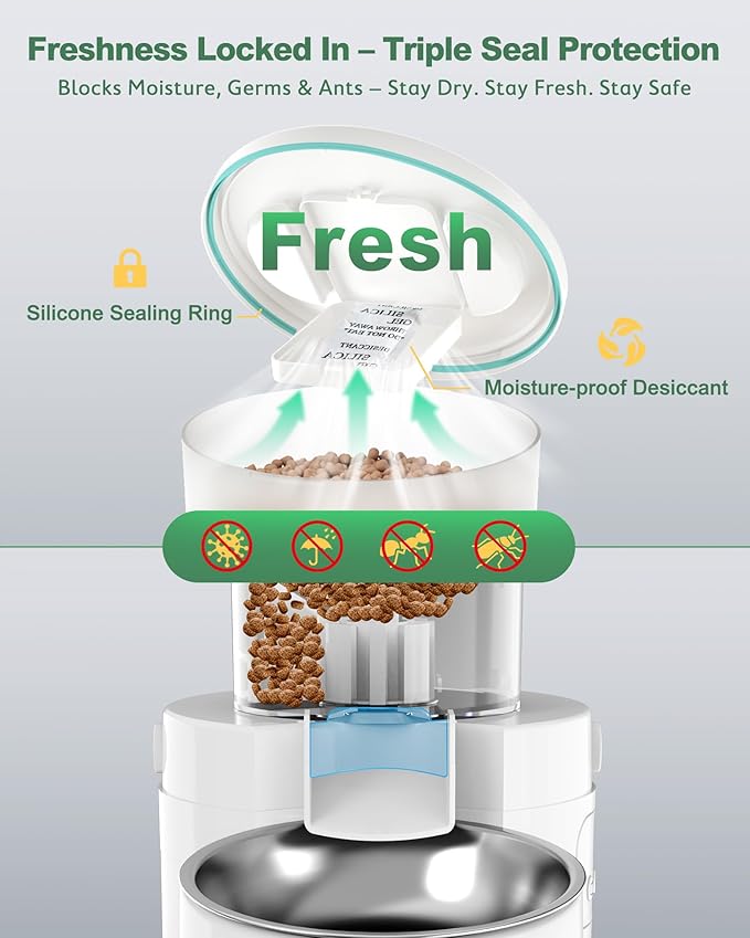 Gimars 5L Automatic Cat Feeder for 2 Cats, Programmable 1-6 Meals Cat Food Dispenser with Stainless Steel Bowl, Easy Setup, Dual Power Supply,10s Meal Call Timed Pet Feeder for Cats and Small Dogs-PawvioPets