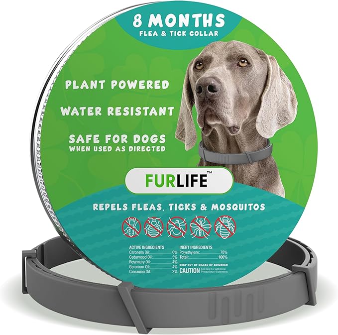 FurLife Flea and Tick Collar for Dogs – Waterproof Grey Dog Collar, Pet Supplies for Tick and Flea Prevention for Dogs, Safe for All Breeds-PawvioPets