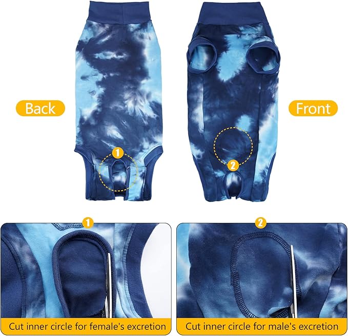 Breathable Dog Recovery Suit for Medium Large Dogs Onesie Tie Dye Pjs for Abdominal Wounds,Shedding, Prevent Licking S Blue2-PawvioPets
