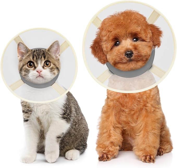 Cat Cone Collar Soft- Adjustable Comfortable Air Mesh Recovery Cone After Surgery to Stop Licking and Scratch, Alternative to Plastic Elizabethan Collar for Cat, Whiskers Freedom (Grey, S)-PawvioPets