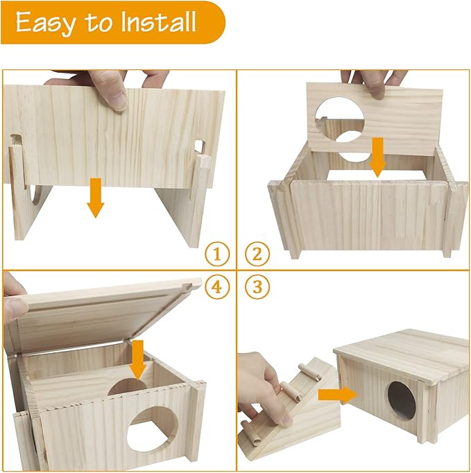 Fhiny Wooden Hamster Hideout for Small Animal, Gerbils Chamber Hut with Ladder Habitats Decor, Maze Climbing Toys for Dwarf Syrian Hamsters Mice and Other Small Pets-PawvioPets