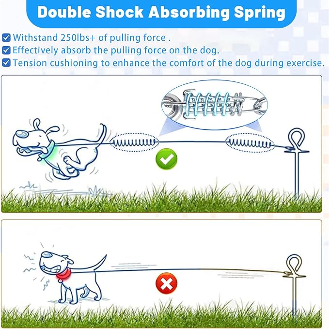 Dog Tie Out Cable - 10/15/20/25/30FT Heavy Duty for Large Dogs Up to 250LBS - Rosy Pink/Blue/Purple/Silver/Red/Green/Yellow-PawvioPets