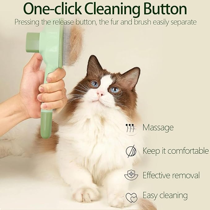 2Pcs Flea Comb for Cats Dogs,Long & Short Stainless Steel Metal Teeth for Shedding and Tangles,Cat Combs for Indoor Cats-PawvioPets