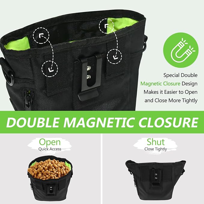 Dog Treat Pouch with Magnetic Closure, Treat Pouches for Pet Training, Large Dog Treat Training Pouch and Dog Clicker, Dog Training Treat Pouch Built-in Poop Bag Dispenser, Hands-Free Snack-PawvioPets