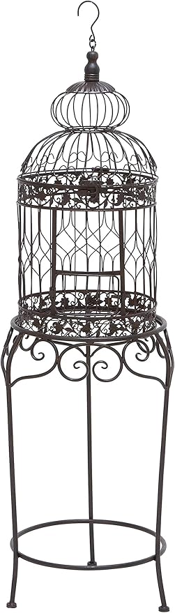 Deco 79 Vintage Metal Free-Standing Birdcage, 14" x 14" x 47", Black-PawvioPets