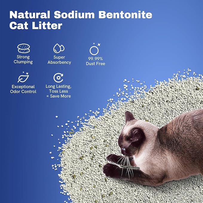 Clumping Cat Litter, Premium Bentonite Cat Litter Sodium-Based, Dust-Free, Strong Durability, Odor Control, Natural Mineral Formula Unscented Litter for RealScooper - 15 lb. Box-PawvioPets