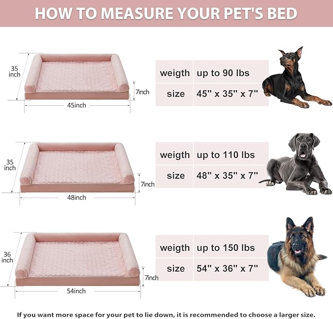 BFPETHOME Dog Beds for Large Dogs, Orthopedic Dog Bed for Medium Large Dogs,Big Waterproof Couch Pet Bed with Removable Washable Cover-PawvioPets