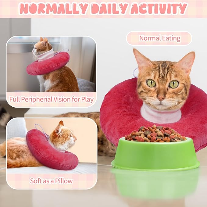 BRKURLEG Cat Cone Collar Soft, Cute Cat Recovery Cones, Soft Protective Pet Neck Cone, Adjustable Kitten Cones to Stop Licking, Pet Anti-Lick Wound Healing Elizabethan Collar, Pink, M-PawvioPets