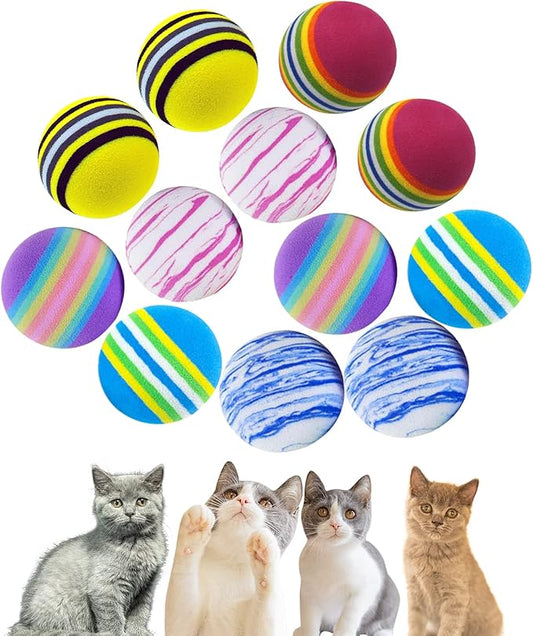 BLMHTWO 12PCS Rainbow Cat Toys, EVA Foam Balls 1.65inch Lightweight Colorful Interactive Pet Balls for Cats, Kittens, Puppy (6 Colors)-PawvioPets