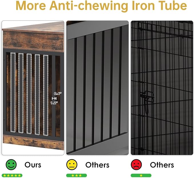 48'' Dog Crate Furniture with Removable Divider & Storage Drawers, Wooden Double Dog Cage TV Stand with 2 Sliding Barn Doors, Multi-Functional Dog Crate End Table for Indoor use (Retro Brown)-PawvioPets