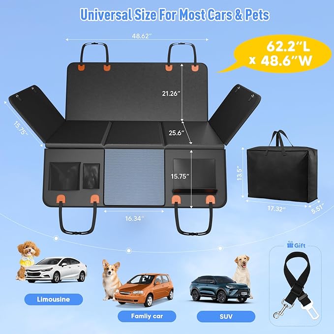 Back Seat Extender for Dogs, Dog Car Seat Cover for Back Seat with Hard Bottom,Waterproof Hammock for Car Pet Backseat Protector,Upgraded PU Leather Material for Car & SUV(Holds 400lbs)-PawvioPets