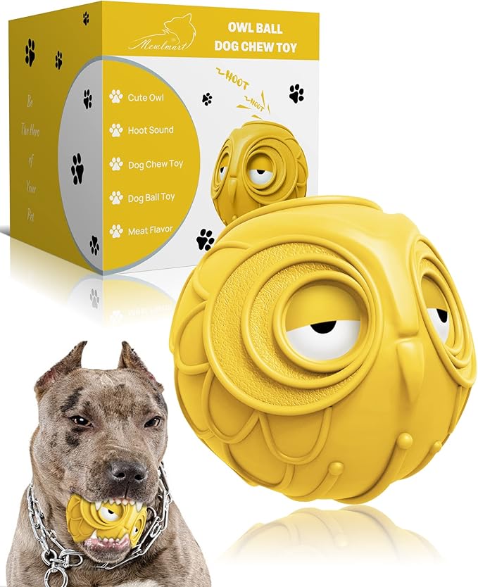 Giggle Ball for Dogs Owl Toys for Puppy Interactive Dog Toy Medium Large Dogs Natural Rubber Cute Hoot Fun Gift for Dog (Yellow Owl)-PawvioPets