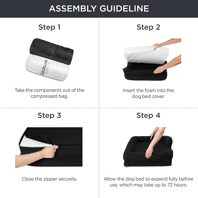 Bedsure L Plus Orthopedic Dog Bed for Large Dogs - Washable Dog Cat Bed Waterproof, L Plus Big Comfort Dogs Couch Sofa with Washable Removable Cover, Pet Bed with Nonskid Bottom, Black, 38"-PawvioPets