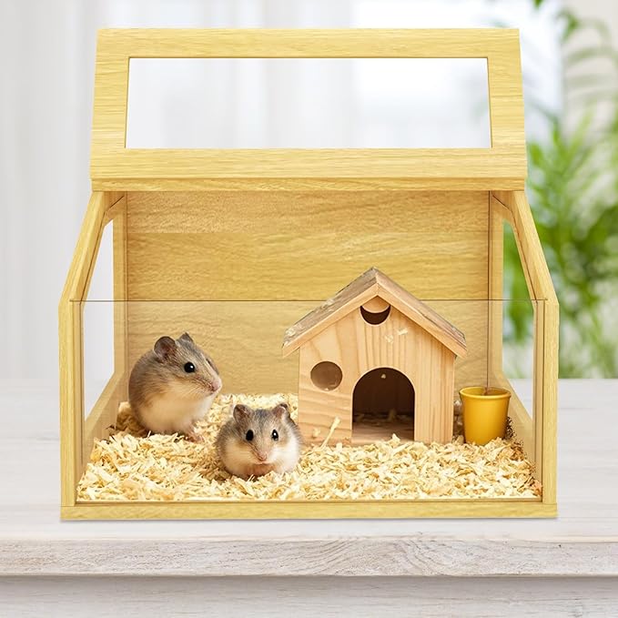 24" Wooden Hamster Cage, Chewproof Gerbil Cages and Habitats, Openable Top Roof Window with Silencing Pad, Guinea Pig Cage for Small Animals, Dwarf and Syrian Hamster, 24 x 16 x 16 Inches-PawvioPets