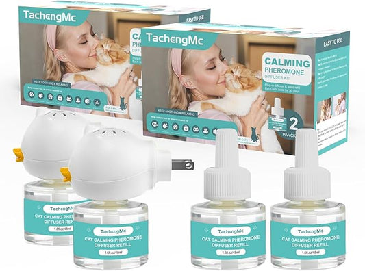 Cat Calming Diffuser, Cat Pheromones Calming Diffuser, Effectively Relieve Anxiety Stress Cat Diffuser Calming Multicat with 2 Diffuser + 4 Refill 48ml Last 120 Days Fits All Cats-PawvioPets