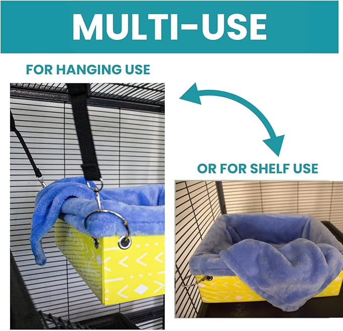 Ferret Hammock For Cage Box, use as Hanging Bed or Secure to Cage. Ferret Cage Accessories w/ Adjustable Straps, Perfect Small Pet Bed, Hanging cat hammock Bed, Guinea Pig Bed or Rabbit Bed.-PawvioPets