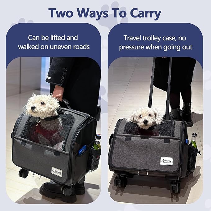 Dog Travel Bag with Removable Rolling Wheels, Airline Approved Pet Carrier, Foldable Cat Bag with Breathable Mesh, Pet Stroller(Black)-PawvioPets