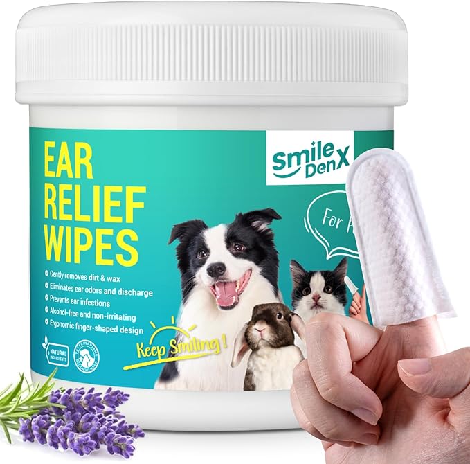 Dog Ear Cleaner Wipes - Dog Ear Infection Treatment Fast Relief from Ear Itching and Inflammation, Cat Ear Wipes Gently Remove Ear Wax Debris and Smelly (50 Pcs, Lavender)-PawvioPets