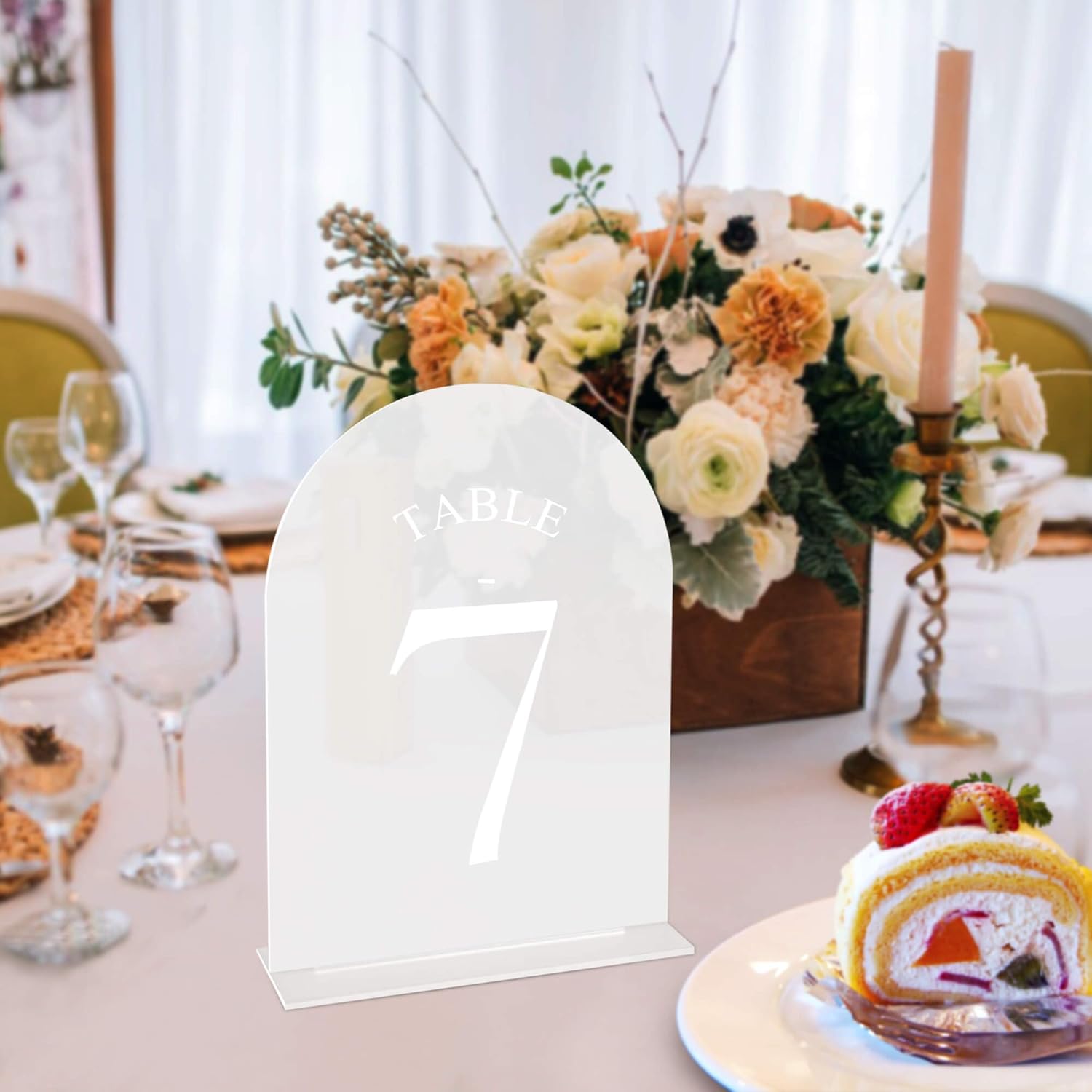 JOYIT Frosted Arch Wedding Table Numbers 1-10 with Stands – 5" X 7" Acrylic Sign Table Number Holders, Perfect for Wedding Receptions, Parties, Anniversaries, and Events