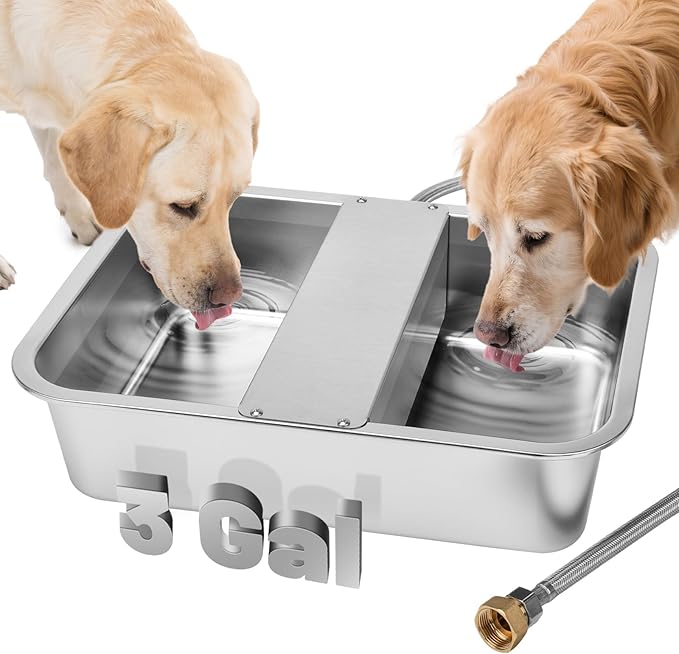 3 Gallon Automatic Dog Water Dispenser, Large Dog Water Bowl Dispenser for Outdoor, Stainless Steel Pet Bowl for Waterer Auto Fill Pet Waterer for Livestock Dogs Cats Chicken Fit 3/4'' GHT Faucet-PawvioPets
