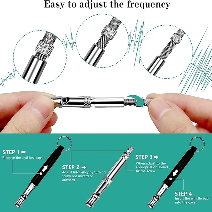 3 PCS Dog Whistles Set, Adjustable Recall Dog Training Whistle Silent Dog Whistle to Stop Barking with Lanyard,Dog Clicker(Black)-PawvioPets