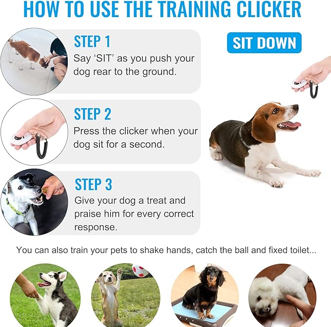 Dog Clicker for Training, 2 Pack Dog Training Clicker, Clicker Dog Training with Wrist Strap, Pet Training Clicker, Perfect for Dog Cat Puppies Behavioral Training (Blue and White)-PawvioPets