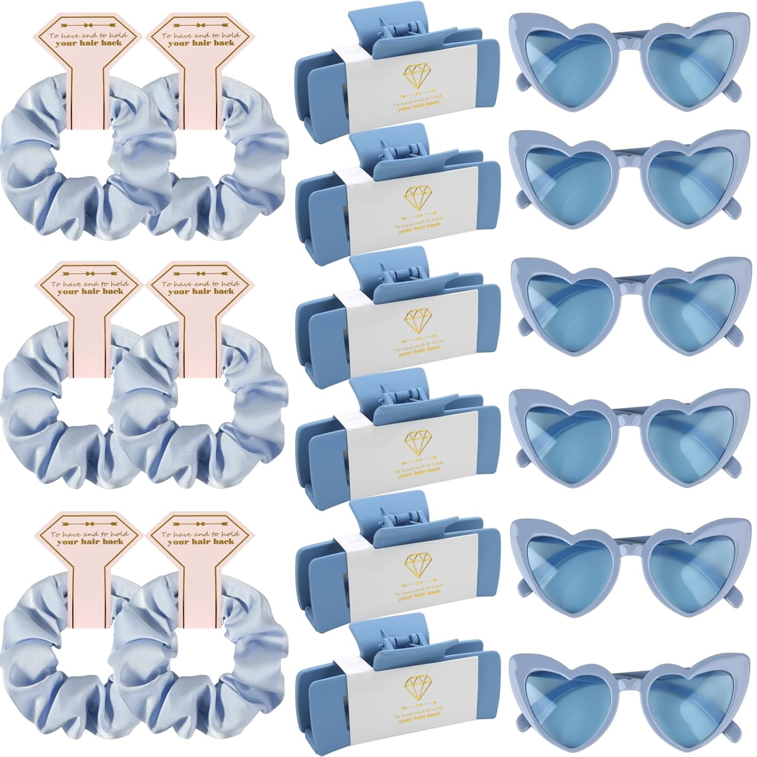 Bridesmaid Scrunchies Proposal Gifts 4.1inch square Hair Claws Bachelorette Hair Clip heart sunglasses Girls gift for Wedding Party Favors (18pcs Dusty Blue)