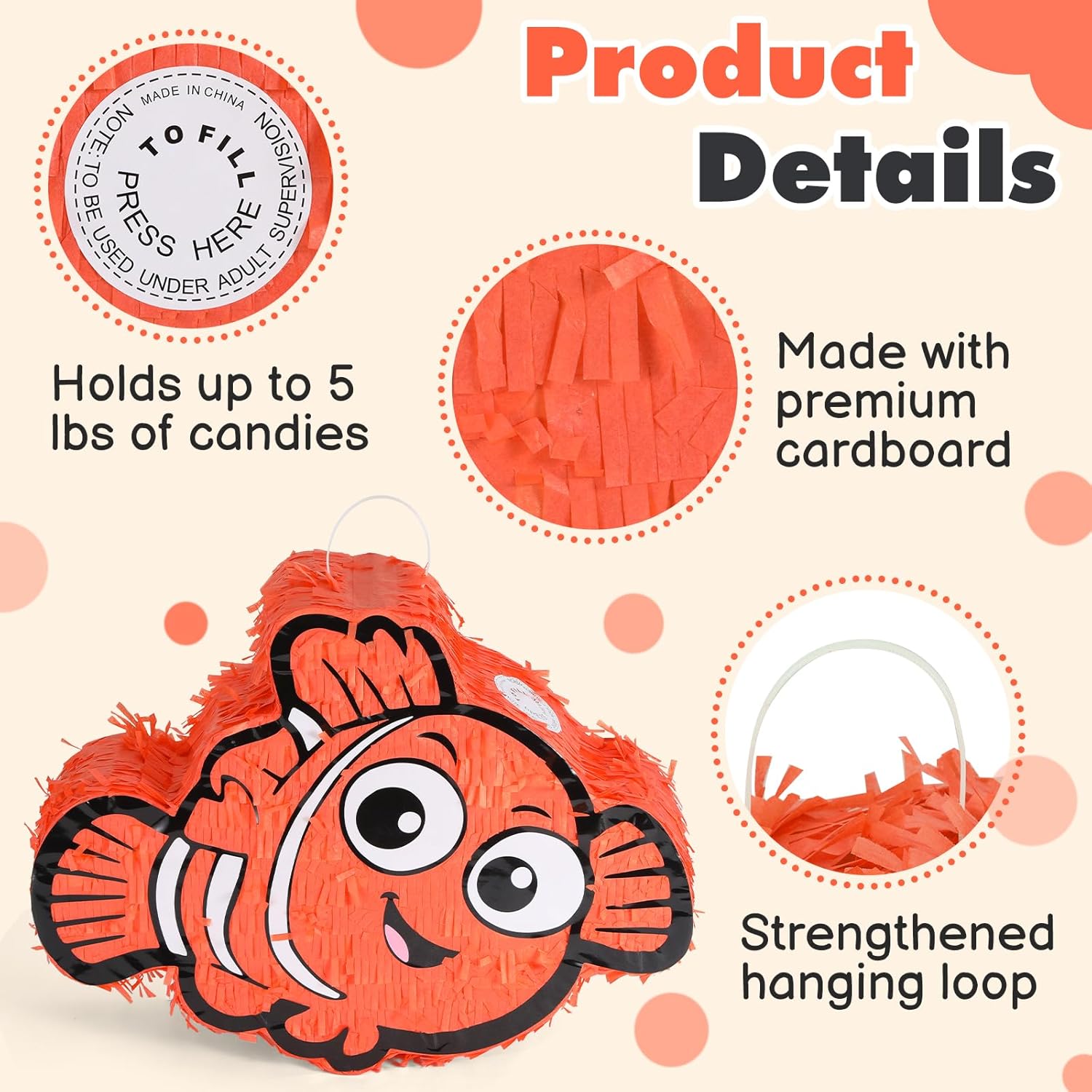 Nemo Pinatas Bundle with a Blindfold and a Bat(16.5 x 12.6 x 4 Inches), Perfect for kid's Birthday Parties, Mexican Theme Parties, Decorations