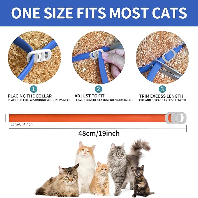 4 Pack Flea and Tick Collar for Cats, 32 Months Flea and Tick Treatment, Flea and Tick Prevention, Waterproof, Adjustable Flea and Tick Collar for Kittens, Blue & Orange-PawvioPets