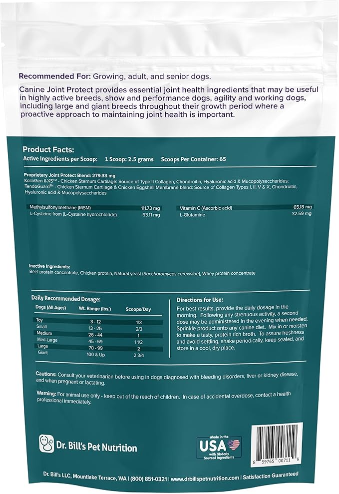 Dr. Bill’s Canine Joint Protect | Joint Support for Dogs | Pet Supplement for Ligament & Tendon Strength | Collagen Type II, Hyaluronic Acid, Eggshell Membrane and L-Glutamine-PawvioPets