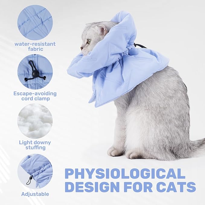 Adjustable Cat Recovery Cone Collar, Lightweight Soft Cat E-Collar Alternative After Spay, Waterproof Comfy Collars to Stop Licking Wound After Surgery, Protective Cone for Kittens/Puppies-PawvioPets