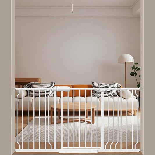 ALLAIBB Extra Wide Pressure Mounted Baby Gate Walk Through Child Kids Safety Toddler Tension White Long Large Pet Dog Gates with Extension for doorways Kitchen (52.76-62.2"/134-158cm, White)-PawvioPets