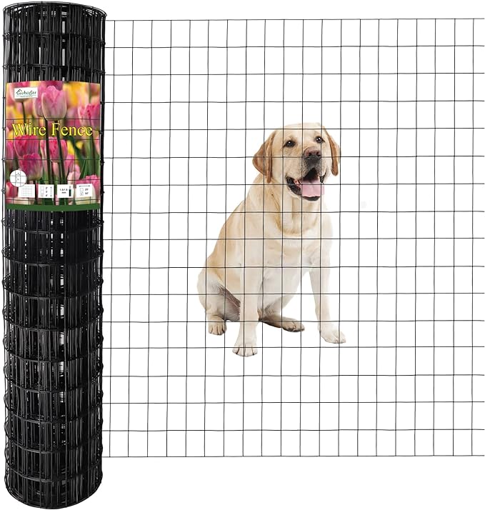 Black PVC Coated Welded Wire Fence 48 Inch x 50 Foot, 2 Inch x 3 Inch 16GA, Garden Border Fencing Roll Vinyl Coating Metal Wire Mesh for Yard Vegetable Plant Protection Poultry Netting-PawvioPets