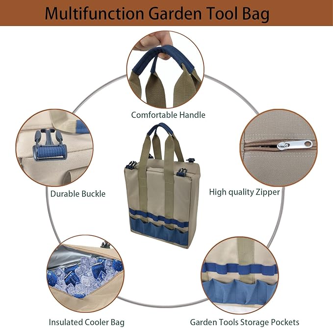 Garden Folding Gardener Stool with Gardening Tools Insulation Garden Bags Plus 5 Garden Tools and Gardening Kneeler Ideal Gift for Mother's Day/Father's Day (Navy Blue)-PawvioPets