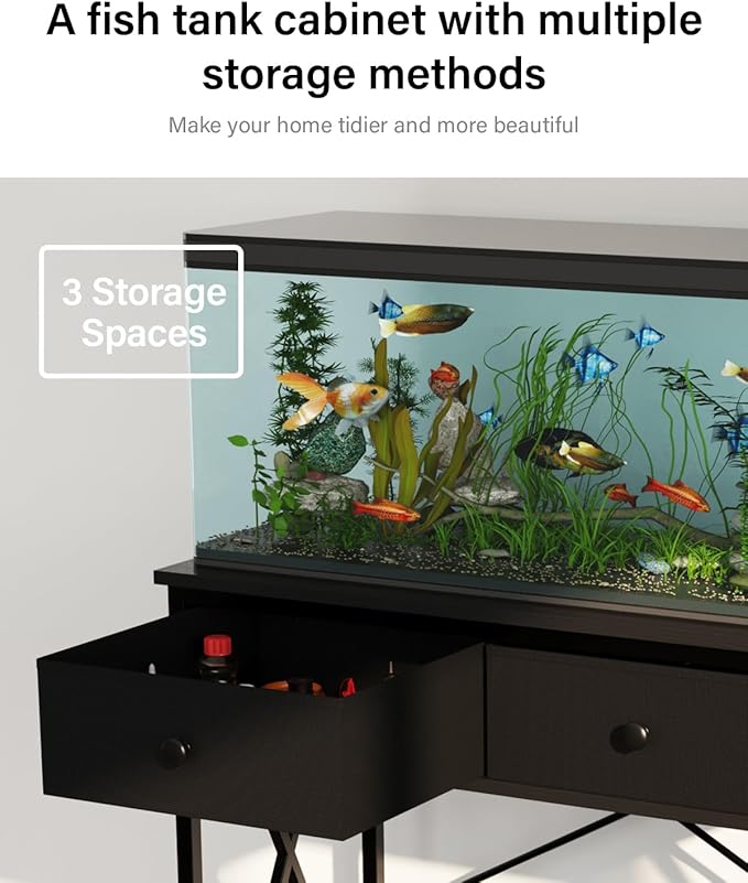 Fish Tank Stand 29 Gallon: Sturdy Aquarium Stand with Accessories Storage - Metal Fish Tank Table for 20-29 Gallon Reptile Breeder Turtle Terrarium - 30.7"x16.5" Weight Capacity 330 lbs-PawvioPets