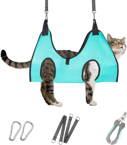 Cat Grooming Hammock - Dog Grooming Harness with Nail Trimming Feature (XS, 15lb), Dog Sling for Nail Clipping-PawvioPets