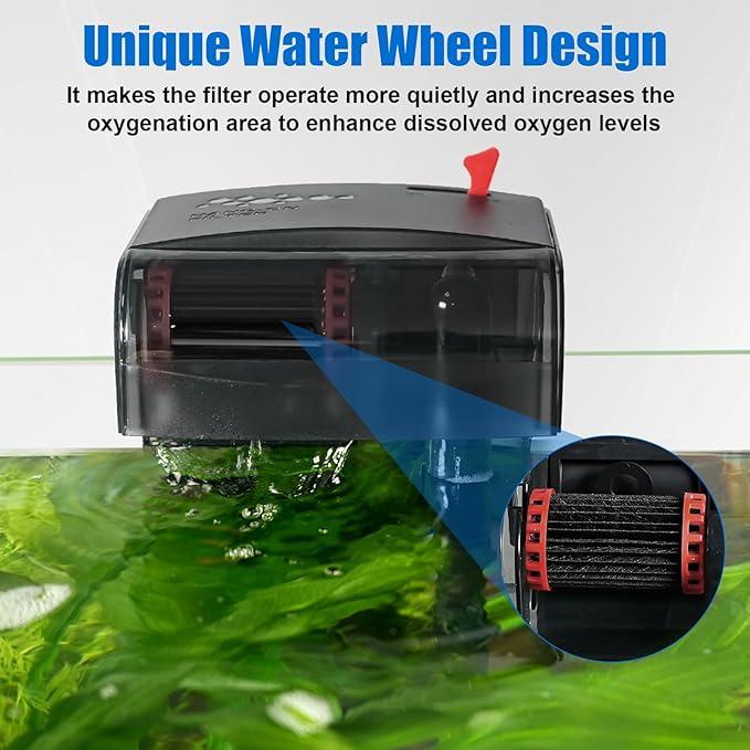 AQQA Aquarium Filter 5-20 Gallon Fish Tank Filters with Bio-Wheel Power, Hang On Back Aquarium Filter, Adjustable Flow Hob Filter, Quiet Efficient and Silent Operation (5W 80GPH)-PawvioPets