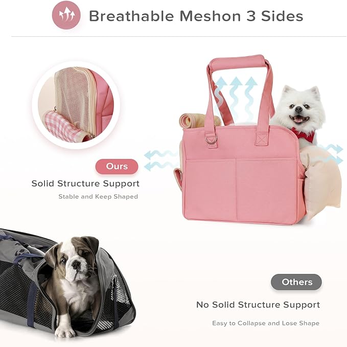 Dog Purse Carrier for Small Dogs, Soft Soft Sided Folding Dog Carriers for Small Dogs Medium Cats Puppies up to 15 Lbs, Washable Breathable Puppy Carrier for Outdoor Travel (Large Pink)-PawvioPets