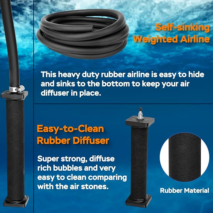 AquaMiracle All-in-1 Koi Pond Aeration Kit Pond Air Pump with Self-Sinking Airline Rubber Air Diffuser, Air Flow Control Pond Aerator for Outdoor Pond 10,000-15,000 Gallons-PawvioPets