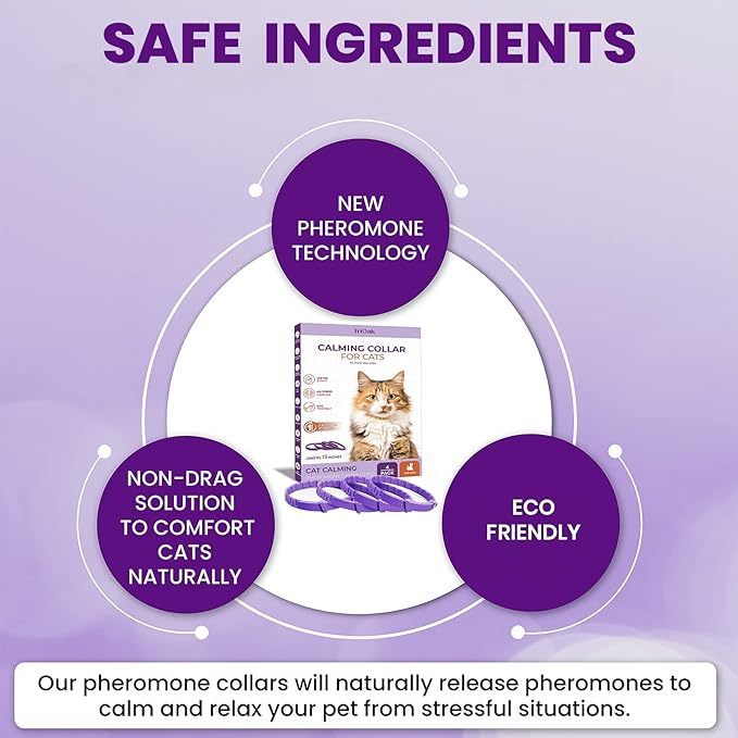 Calming Collar for Cats: Pheromone-Infused Behavior Support, Long-Lasting 30-Day Effect, Adjustable & Waterproof, 4-Pack (Purple)-PawvioPets