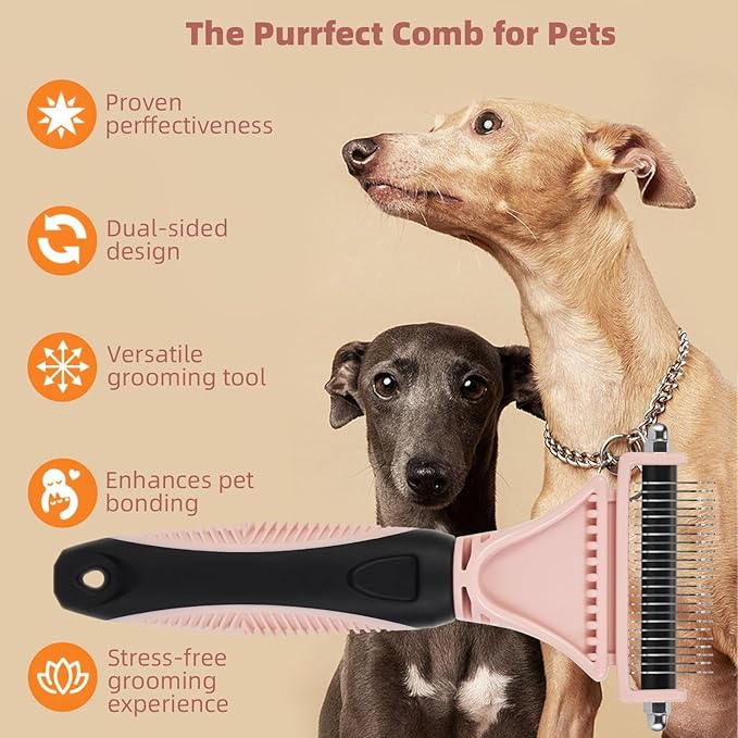 3PCS Cat & Dog Brush Set: Slicker & Deshedding Brush, Dematting Comb, and Bath Brush – Premium Grooming Tools for Shedding & Tangle-Free Fur (pink)-PawvioPets