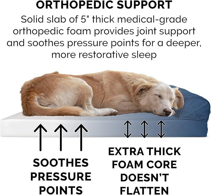 Furhaven Orthopedic Dog Bed for Large Dogs w/ Removable Bolsters & Washable Cover, For Dogs Up to 125 lbs - Quilted Sofa - Navy (Blue), Jumbo Plus/XXL-PawvioPets