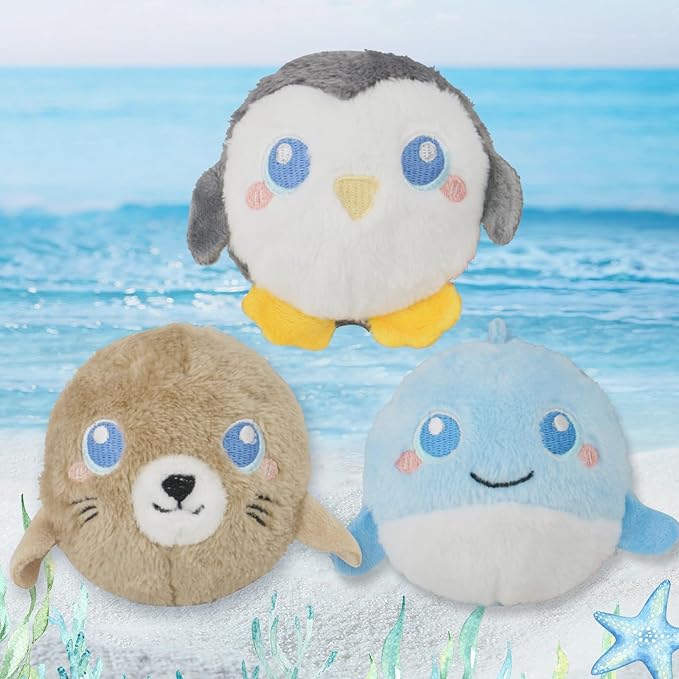 DKING 3Pack Squeaky Dog Balls,2 in1 Funny Puppy Ball Toys,Birthday Dog Toy for Small Medium Dogs (Ocean Ball)-PawvioPets