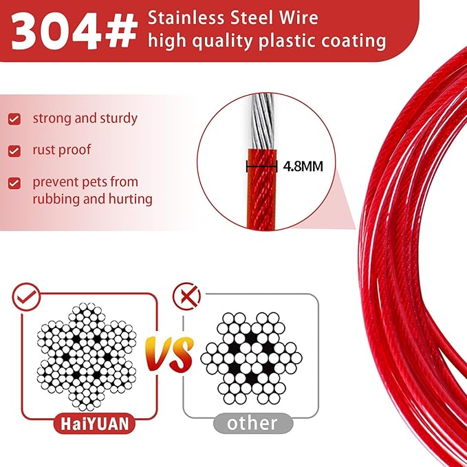 Dog Tie Out Cable - 10/15/20/25/30FT Heavy Duty for Large Dogs Up to 250LBS - Rosy Pink/Blue/Purple/Silver/Red/Green/Yellow-PawvioPets