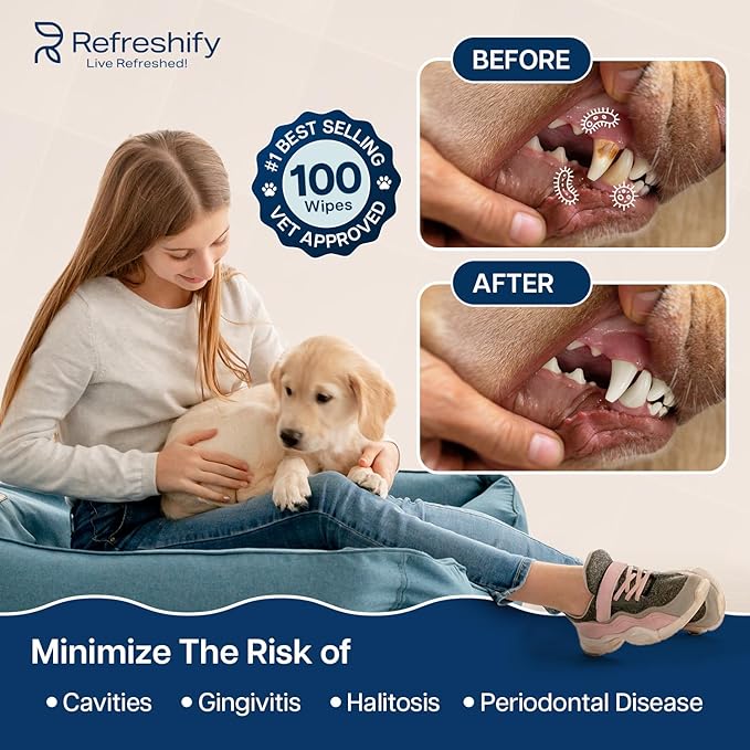 Dog Teeth Cleaning Wipes - 100 Value Pack - Fresh Mint Dog Dental Wipes, Vet Formulated Pet Teeth Cleaning Finger Wipes for Dogs & Cats – Effective Dog Teeth Cleaning, Plaque & Tartar Solution-PawvioPets