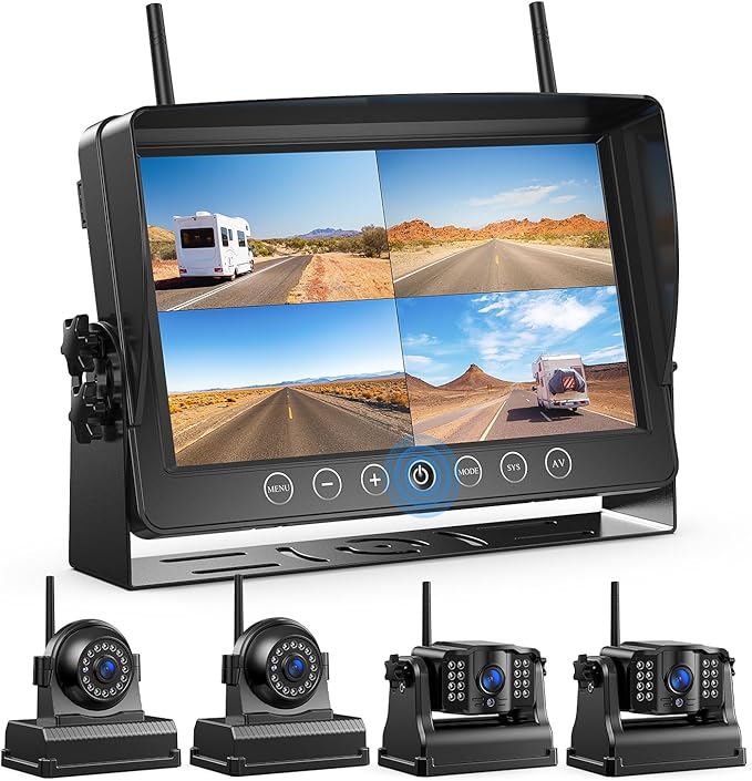 Fookoo HD 1080P 9" Magnetic Wireless Backup Camera,9" IPS Monitor, Rechargeable 2 Side View 2 Rear View Cameras, 1-Min Easy Install, Long Battery Life No Drilling IR Light for RV Truck Trailer DCX904-PawvioPets