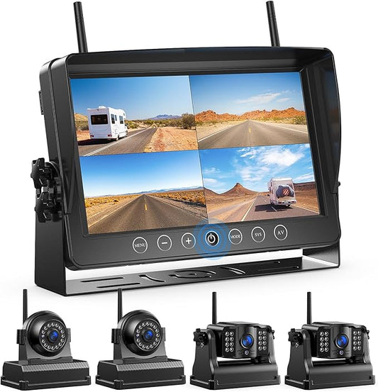 Fookoo HD 1080P 9" Magnetic Wireless Backup Camera,9" IPS Monitor, Rechargeable 2 Side View 2 Rear View Cameras, 1-Min Easy Install, Long Battery Life No Drilling IR Light for RV Truck Trailer DCX904-PawvioPets