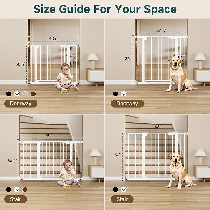 Cumbor 29.7-40.6" Baby Gate for Stairs, Mom's Choice Awards Winner-Dog Gate for Doorways, Pressure Mounted Self Closing Pet Gates for Dogs Indoor, Durable Safety Child Gate with Easy Walk Thru Door-PawvioPets
