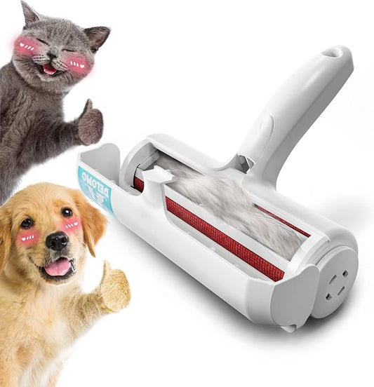DELOMO Pet Hair Removal Tool: Pet Hair Remover with Fur Bin - Reusable Lint Roller for Pet Hair - Cat and Dog Hair Remover for Couch, Furniture, Carpet, Clothes, Car Seat - Essential for Pet Owners-PawvioPets