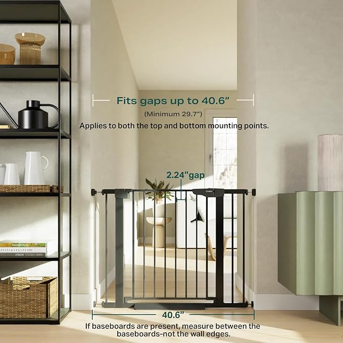Cumbor 29.7-40.6" Baby Gate for Stairs, Baby Essential Safety Gate, Mom's Choice Awards Winner-Dog Gate for Doorways, Pressure Mounted Auto-Close Pet Gates for Dogs Indoor, Durable Child Gate, Black-PawvioPets
